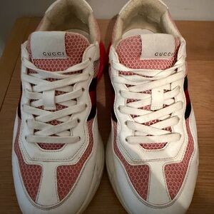 Gucci Pink and White Lace-Up Sneakers